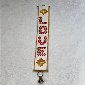 Vintage Embroidered Wall Hanging with Bell